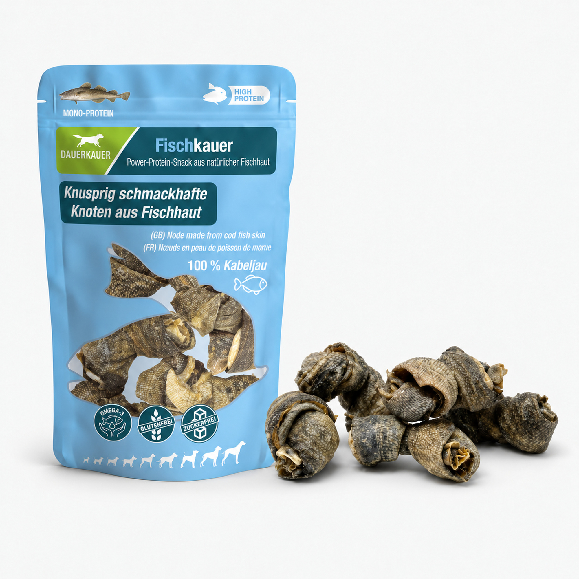 DAUERKAUER Fischkauer Fischhaut Knoten