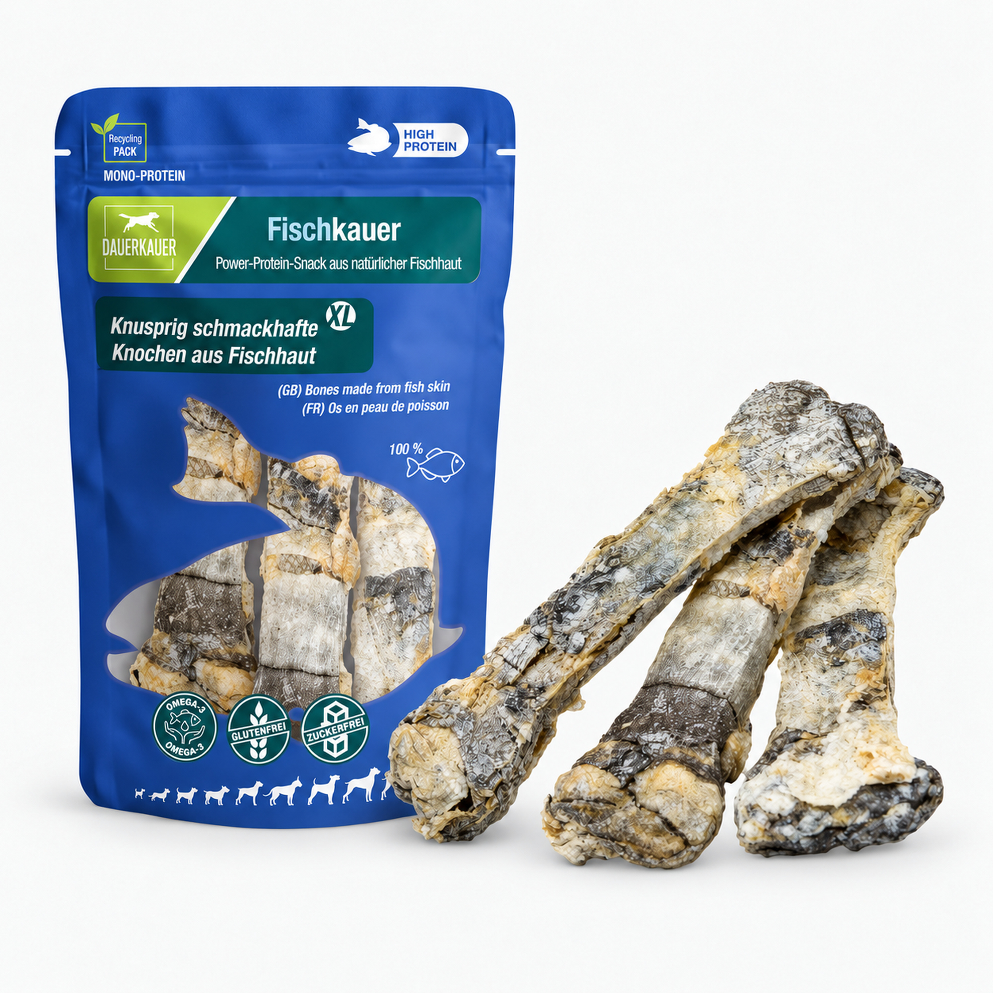 DAUERKAUER Fischkauer XL Fischhaut Knochen